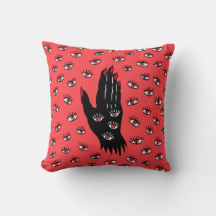 Gothic Halloween Art – Black Hand Spooky Eyes Cushion