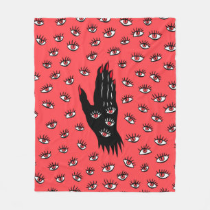 Gothic Halloween Art – Black Hand Spooky Eyes Fleece Blanket