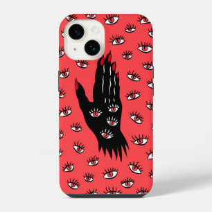Gothic Halloween Art – Black Hand Spooky Eyes iPhone 14 Case
