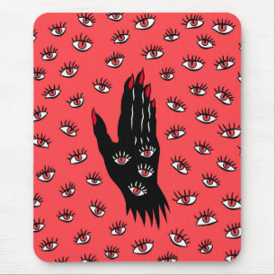 Gothic Halloween Art – Black Hand Spooky Eyes Mouse Pad
