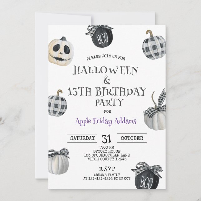Gothic Halloween, Black 13th Birthday Party Invitation (Front)