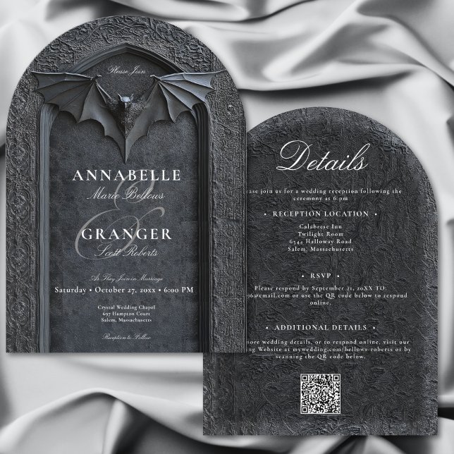 Gothic Halloween Black Bat Arch Two Sided Wedding Invitation (Gothic Halloween Black Bat Arch Two Sided Wedding Invitation)