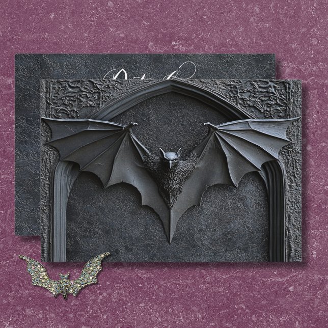 Gothic Halloween Black Bat & Arch Wedding Details Enclosure Card (Gothic Halloween Black Bat & Arch Wedding Details Enclosure Card)