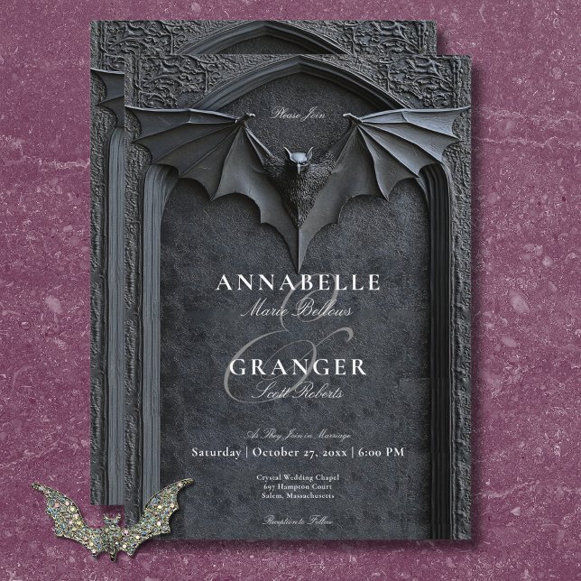 Gothic Halloween Black Bat & Arch Wedding Invitation (Gothic Halloween Black Bat & Arch Wedding Invitation)