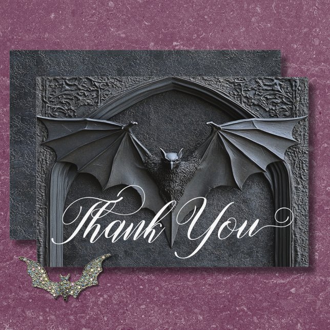 Gothic Halloween Black Bat & Arch Wedding Thank You Card (Gothic Halloween Black Bat & Arch Wedding Thank You Card)
