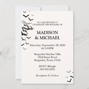 Gothic Halloween Black Bat Wedding Invitation