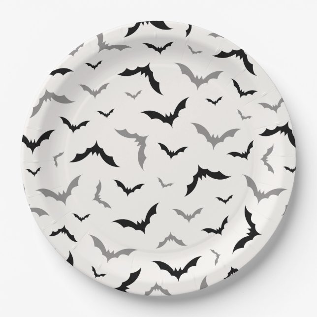 Gothic Halloween Black Bat Wedding Paper Plate (Front)