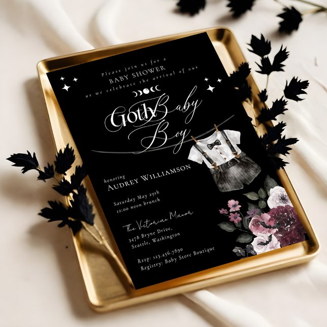 Gothic Halloween Black Formal Goth Boy Baby Shower Invitation (Gothic Halloween Black Formal Goth Boy Baby Shower Invitation (Front))