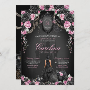 Gothic Halloween Black Rose Princess Quinceañera Invitation