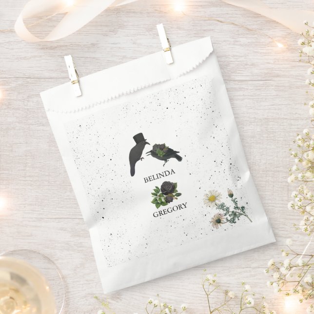 Gothic Halloween Black Roses Crows Wedding Favour Bag (Clipped)