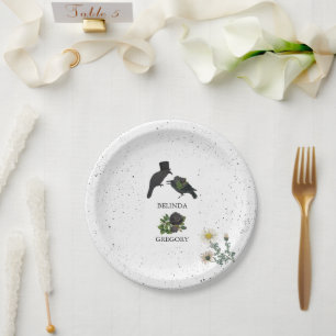 Gothic Halloween Black Roses Crows Wedding Paper Plate