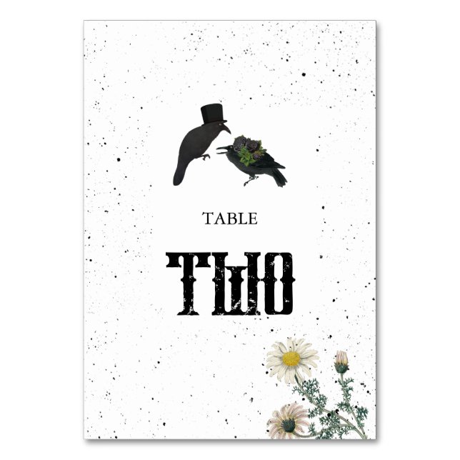 Gothic Halloween Black Roses Crows Wedding Table Number (Front)