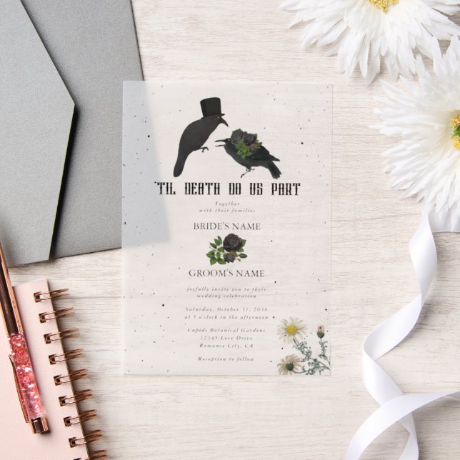 Gothic Halloween Black Roses Crows Wedding Vellum Invitations (Wedding)