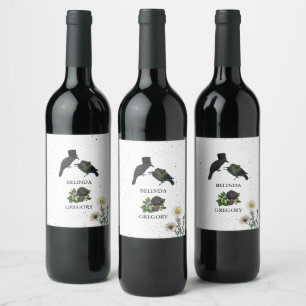 Gothic Halloween Black Roses Crows Wedding Wine Label