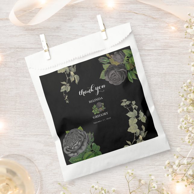 Gothic Halloween Black Roses Wedding Favour Bag (Clipped)
