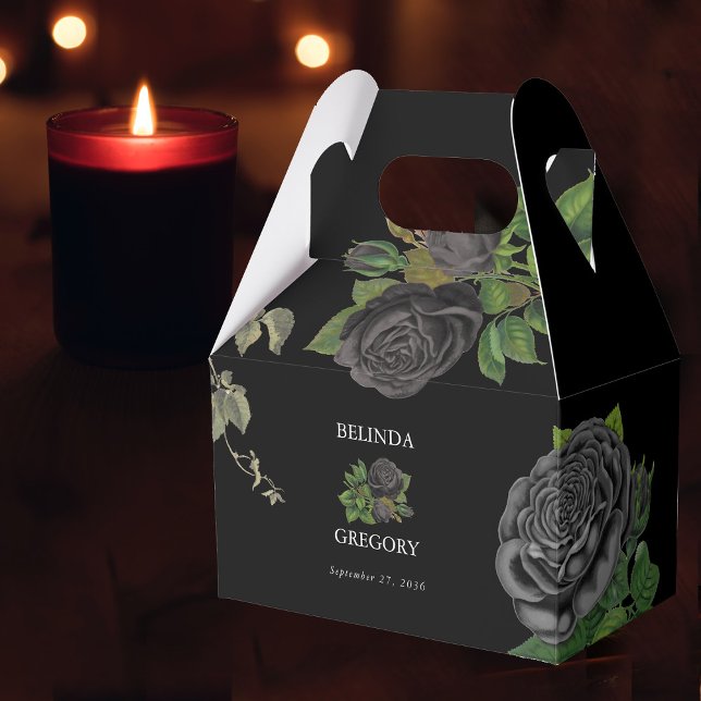 Gothic Halloween Black Roses Wedding Favour Box (Gothic Halloween Black Roses Wedding Favor Box)