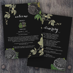 Gothic Halloween Black Roses Wedding Itinerary  Program