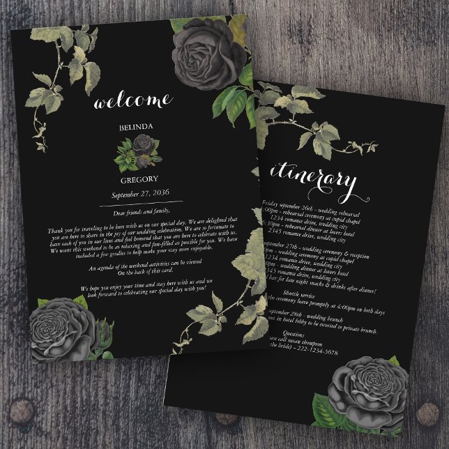 Gothic Halloween Black Roses Wedding Itinerary  Program (Gothic Halloween Black Roses Wedding Itinerary Program)