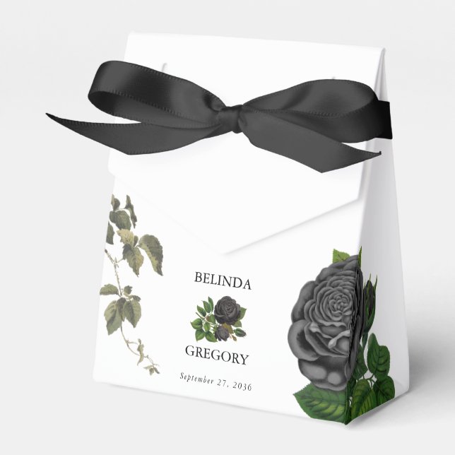 Gothic Halloween Black Roses White Wedding Favour Box (Front Side)
