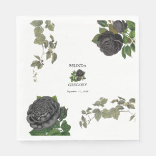 Gothic Halloween Black Roses White Wedding Napkin