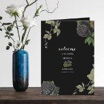 Gothic Halloween Black Wedding Order of Service Program<br><div class="desc">A Gothic Halloween script wedding design with black roses and hanging vines. A Halloween design that uses black and dark botanical florals along with vintage script calligraphy typography. A stylish Gothic design ideal for Halloween wedding themes. A unique black roses wedding order of service program design. Matching wedding invitations and...</div>
