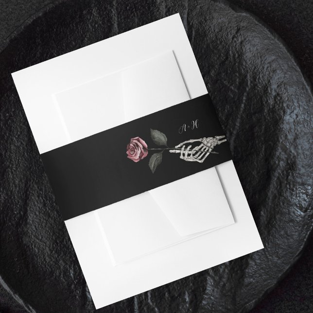 Gothic Halloween Black Wedding Skeleton Hand Rose Invitation Belly Band (Gothic Halloween Black Wedding Skeleton Hand Rose Invitation Belly Band)