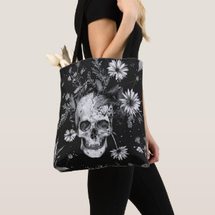 Gothic Halloween Botanical Skulls pattern Tote Bag