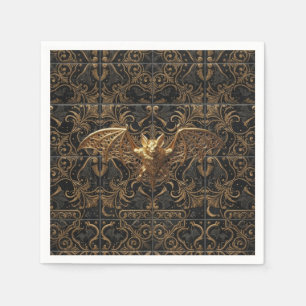 Gothic Halloween Cocktail Napkins Gold Bat Bar