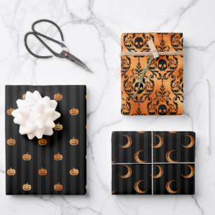Gothic Halloween Copper and Black Set of 3 Wrapping Paper Sheet