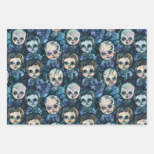 Gothic Halloween Creepy Dolls Spooky Season Wrapping Paper Sheet