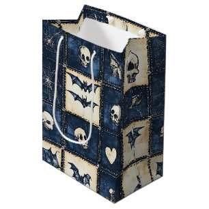 Gothic Halloween Denim Patchwork Pattern Medium Gift Bag