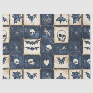 Gothic Halloween Denim Patchwork Pattern Tissue Paper