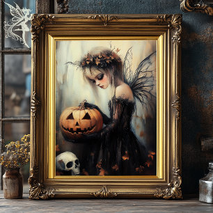Gothic Halloween Fairy & Pumpkin Dark Fantasy Art Poster