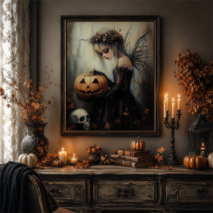 Gothic Halloween Fairy Pumpkin Wall Art