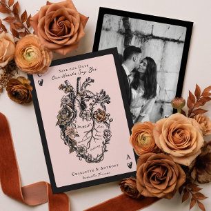 Gothic Halloween Floral Anatomical Heart Photo Save The Date