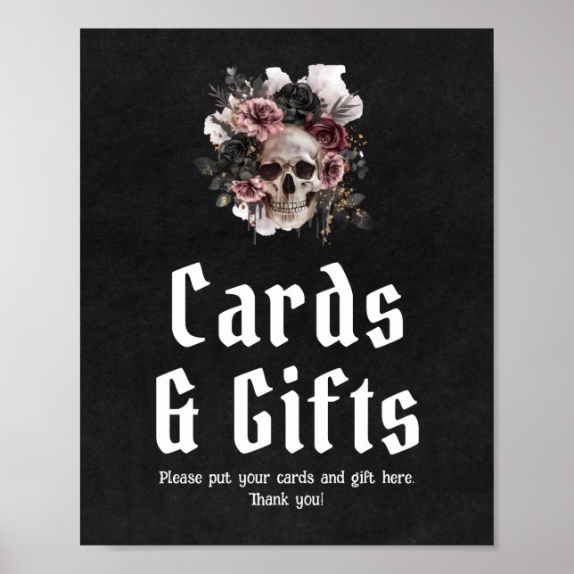 Gothic Halloween Floral Skull Cards and Gifts Sign (Front)