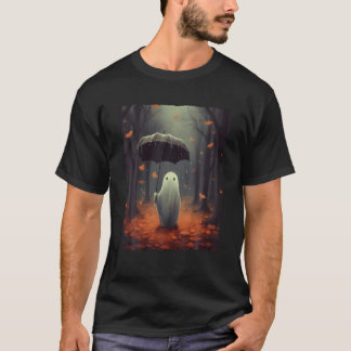 Gothic Halloween Ghost Holding Umbrella In The Rai T-Shirt