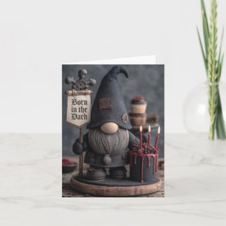 Gothic Halloween gnome with Born in the Dark sign Holiday Card
