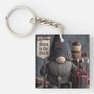 Gothic Halloween gnome with Born in the Dark sign Key Ring