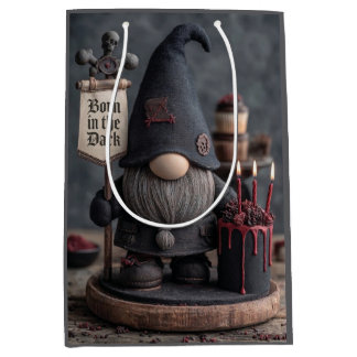 Gothic Halloween gnome with Born in the Dark sign Medium Gift Bag