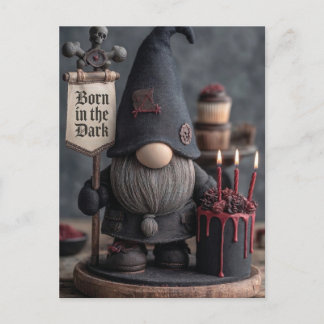 Gothic Halloween gnome with Born in the Dark sign Postcard