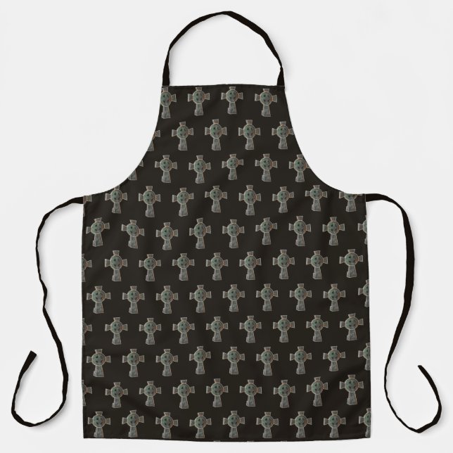 Gothic Halloween Graveyard Headstone Cross Drawing Apron (Front)