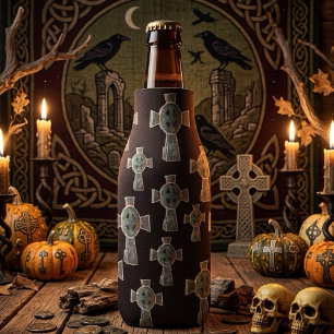 Gothic Halloween Graveyard Headstone Cross Drawing Bottle Cooler