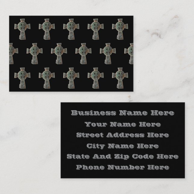 Gothic Halloween Graveyard Headstone Cross Drawing Business Card (Front/Back)