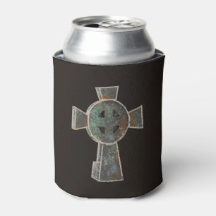 Gothic Halloween Graveyard Headstone Cross Drawing Can Cooler