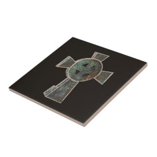 Gothic Halloween Graveyard Headstone Cross Drawing Ceramic Tile