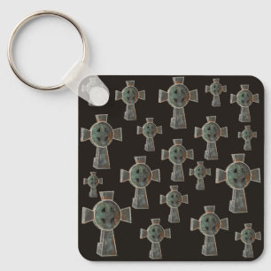 Gothic Halloween Graveyard Headstone Cross Drawing Key Ring