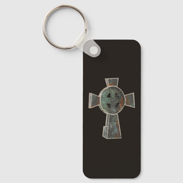Gothic Halloween Graveyard Headstone Cross Drawing Key Ring (Front)