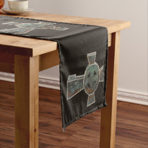 Gothic Halloween Graveyard Headstone Cross Drawing Short Table Runner