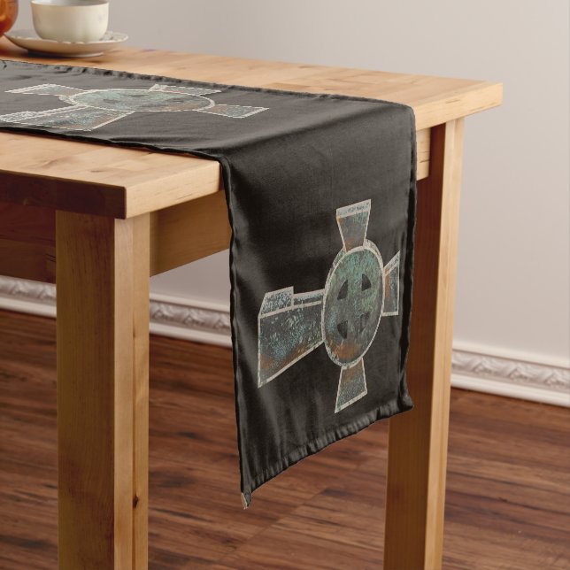 Gothic Halloween Graveyard Headstone Cross Drawing Short Table Runner (In Situ)